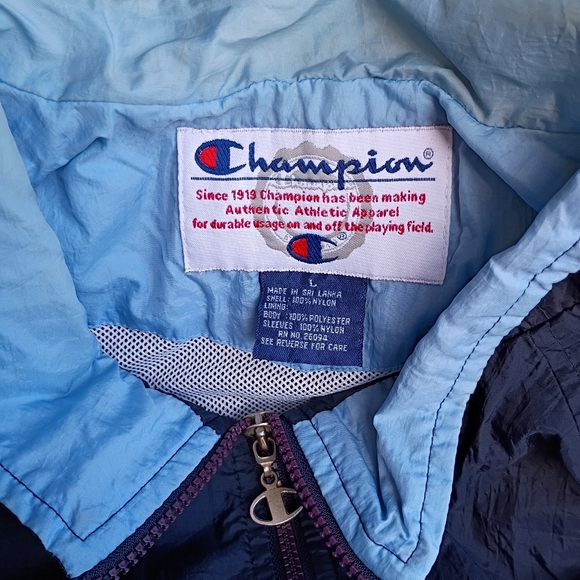 Vintage Champion UNC Windbreaker Jacket Navy, Light Blue White Men's Size Large - Picture 6 of 6